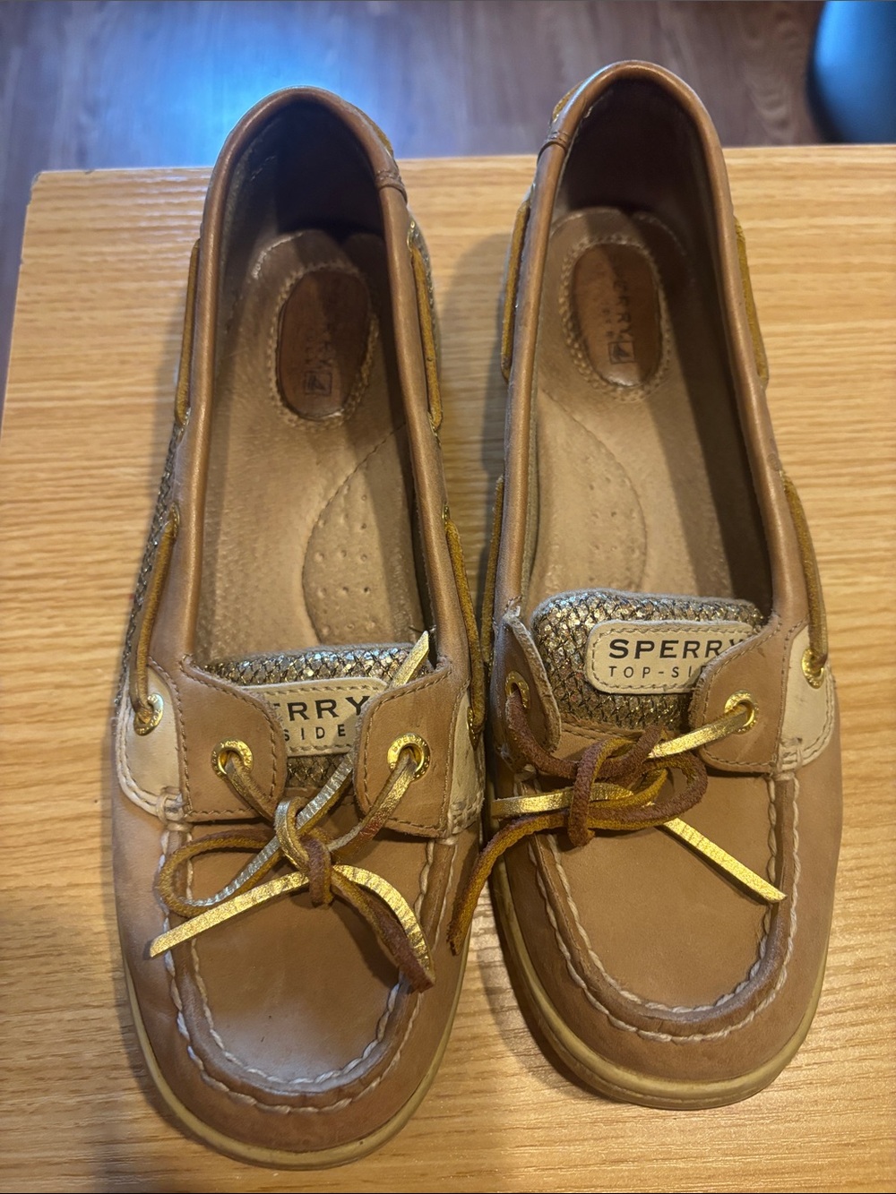 Sperry Tan and Gold Leather Boat Shoes Flats